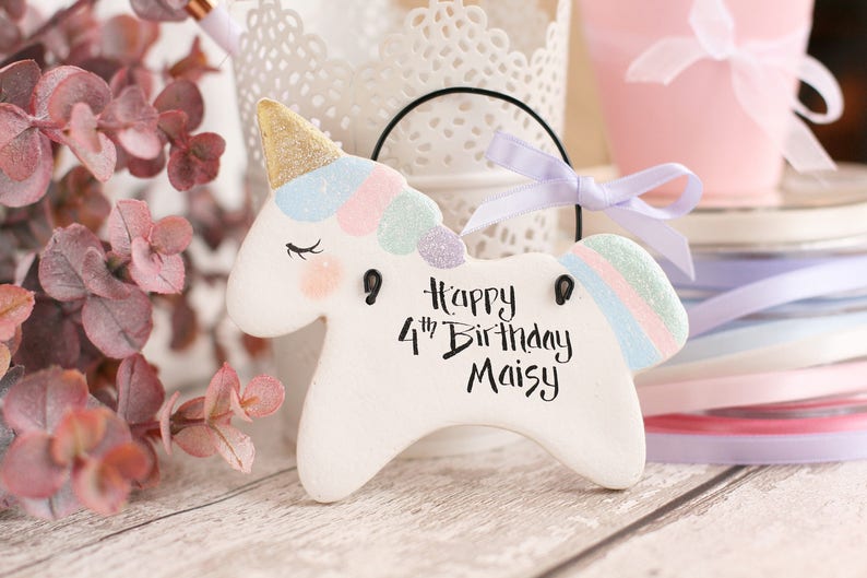 Personalised Unicorn ornament, Birthday gift for girl, Nursery decor,New baby gift,Baby shower,Personalized gifts,Party favors, Unicorn gift image 7