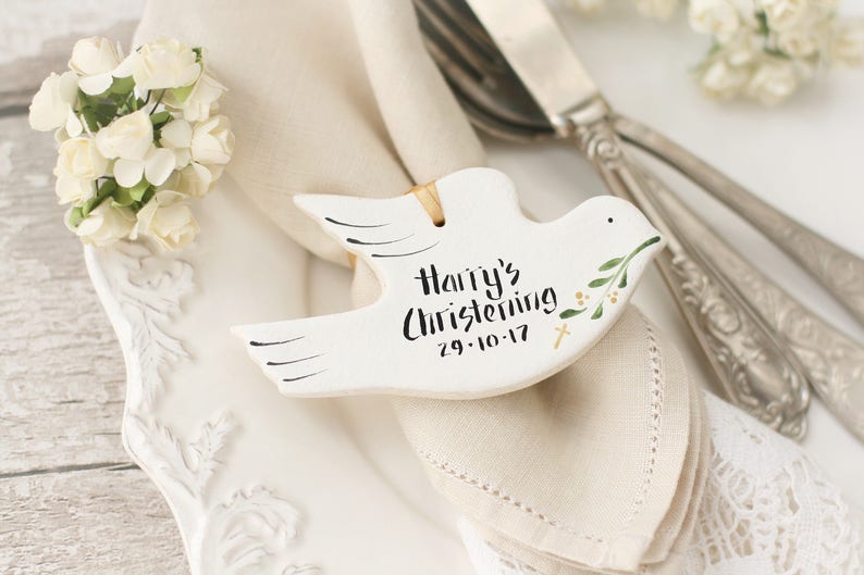 Set of 6 Dove Salt Dough Personalised Baptism favors, 1st Communion, Wedding favors, Doves tree decor, Personalised doves image 3