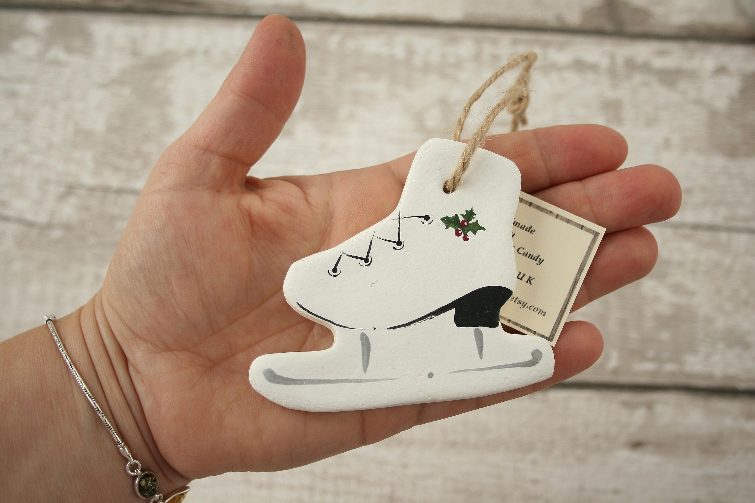 Ice Skate Hanging Ornament White Ice Skate Rustic Tree Etsy UK