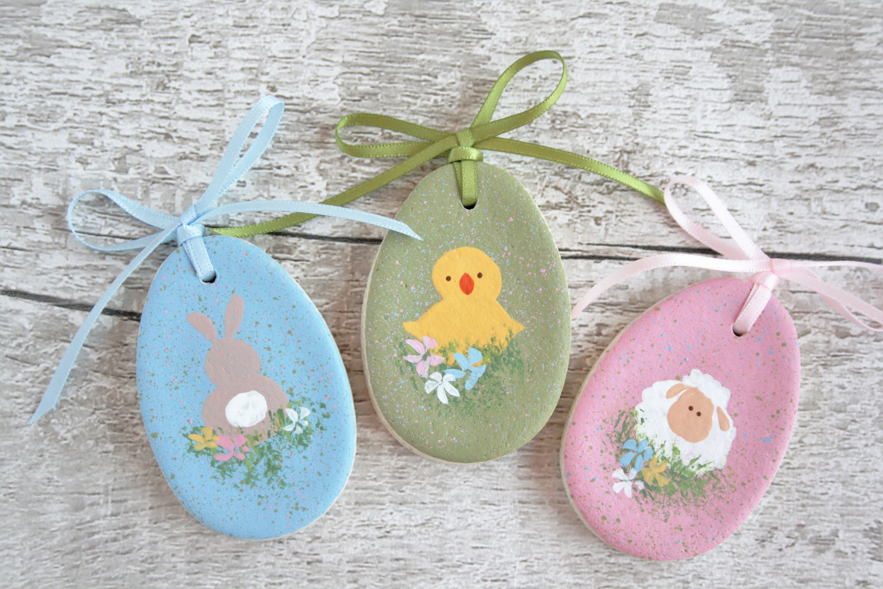 Salt Dough Easter Egg Decorations Hanging Egg Ornaments Etsy