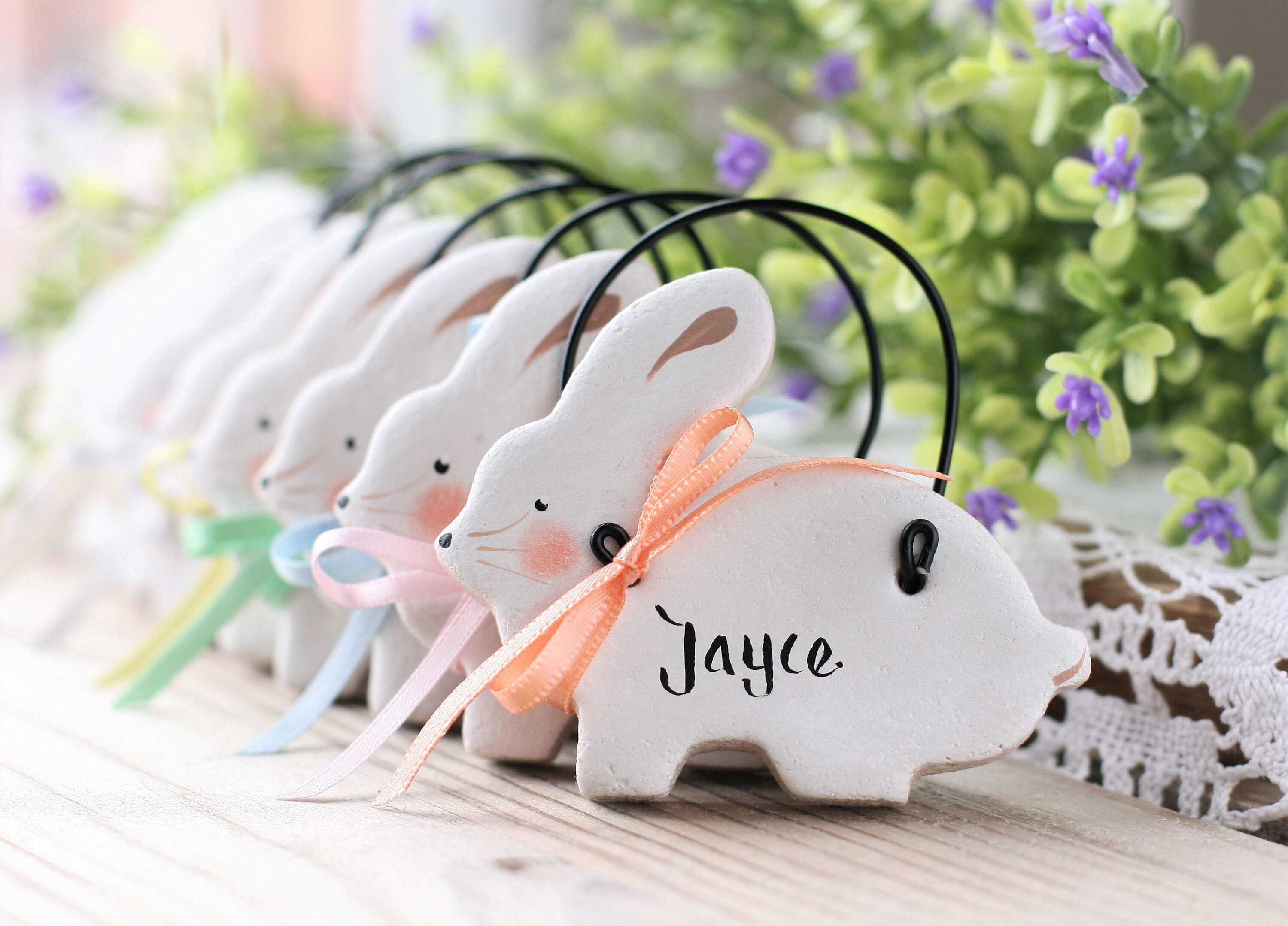Décorations Personnalisées de Lapin, Décor Pépinière, Nouveau Cadeau Bébé, Faveurs Baptême/Baptême, 