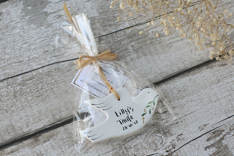 Set of 6 Dove Salt Dough Personalised Baptism favors, 1st Communion, Wedding favors, Doves tree decor, Personalised doves image 2