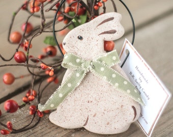 Bunny Rabbit hanging Easter Spring decorations, Bunny primitive wall hanging Easter ornament, Easter gift, Salt dough bunny rabbit,