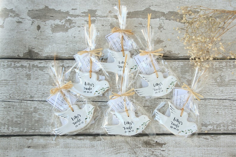 Set of 6 Dove Salt Dough Personalised Baptism favors, 1st Communion, Wedding favors, Doves tree decor, Personalised doves image 7