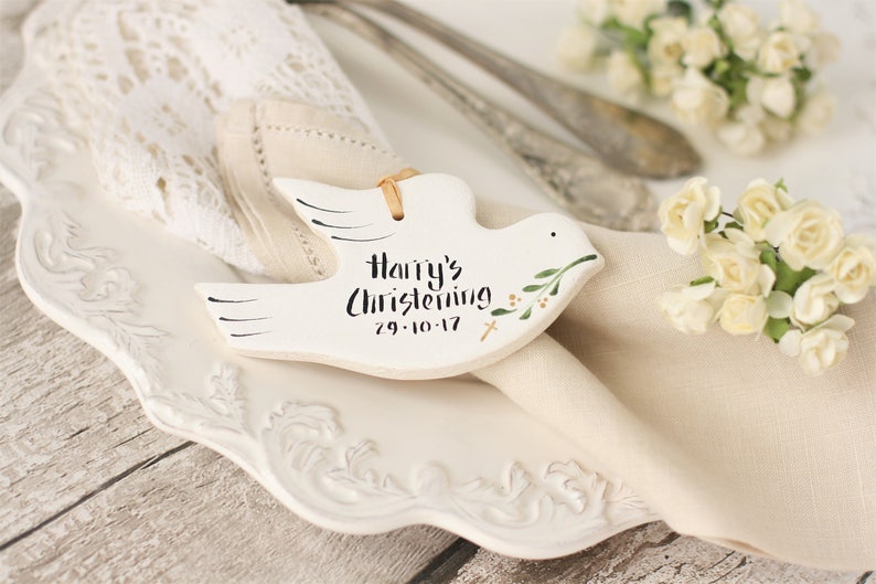 Set of 6 Dove Salt Dough Personalised Baptism favors, 1st Communion, Wedding favors, Doves tree decor, Personalised doves image 8