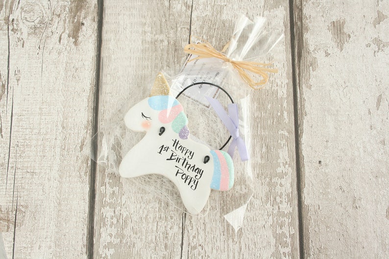 Personalised Unicorn ornament, Birthday gift for girl, Nursery decor,New baby gift,Baby shower,Personalized gifts,Party favors, Unicorn gift image 3