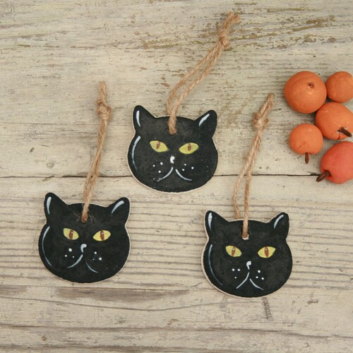 Salt Dough Cat Halloween Hanging Ornament Halloween Tree Etsy