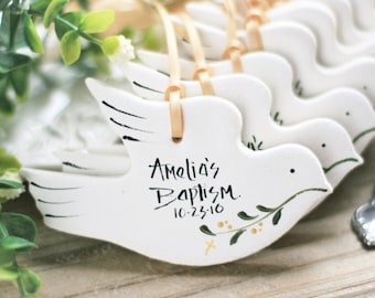 Set of 6 Dove Salt Dough Personalised Baptism favors, 1st Communion, Wedding favors, Doves tree decor, Personalised doves