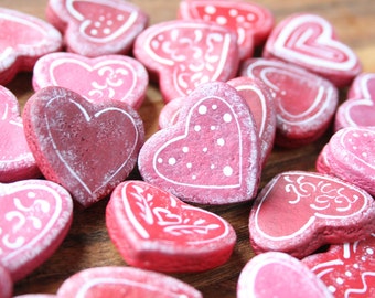 Heart magnets set of 5 made from Salt Dough, Fridge magnets, Office accesories, Valentines hearts, Heart magnets favors