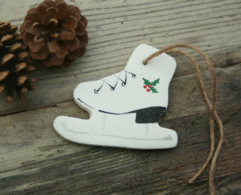 Ice Skate hanging ornament White Ice Skate rustic tree Etsy