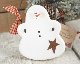 Salt dough primitive snowmen with rusty star, Christmas Gift, tree decoration, Personalised snowman, Hanging snowmen Winter party favors