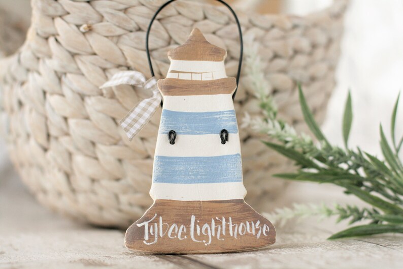 Personalised lighthouse salt dough ornament, Nautical beach theme gift, Beach house decor, Nautical room ornaments, Ocean theme decor image 1