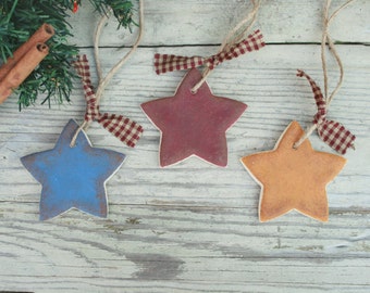 Primitive stars hanging ornament, Christmas napkin rings or favors, Tree decorations, Christmas decorations, Wedding favors, American stars