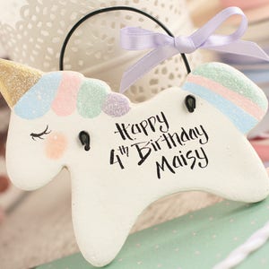 Personalised Unicorn ornament, Birthday gift for girl, Nursery decor,New baby gift,Baby shower,Personalized gifts,Party favors, Unicorn gift image 1