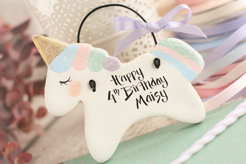 Personalised Unicorn ornament, Birthday gift for girl, Nursery decor,New baby gift,Baby shower,Personalized gifts,Party favors, Unicorn gift image 1