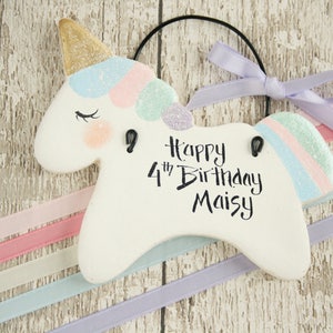 Personalised Unicorn ornament, Birthday gift for girl, Nursery decor,New baby gift,Baby shower,Personalized gifts,Party favors, Unicorn gift image 2