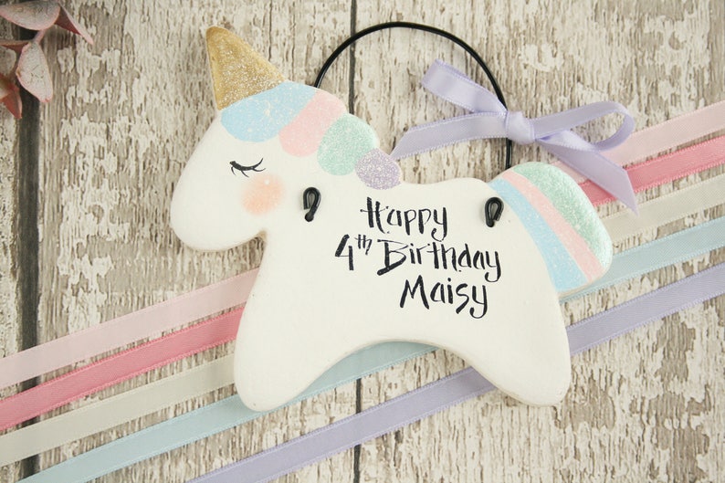 Personalised Unicorn ornament, Birthday gift for girl, Nursery decor,New baby gift,Baby shower,Personalized gifts,Party favors, Unicorn gift image 2