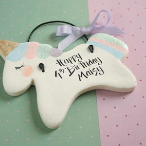 Personalised Unicorn ornament, Birthday gift for girl, Nursery decor,New baby gift,Baby shower,Personalized gifts,Party favors, Unicorn gift image 4