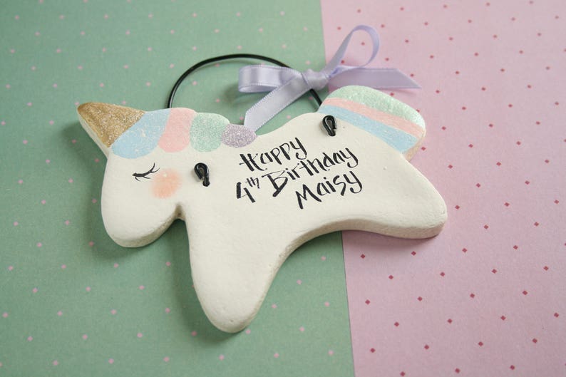 Personalised Unicorn ornament, Birthday gift for girl, Nursery decor,New baby gift,Baby shower,Personalized gifts,Party favors, Unicorn gift image 4