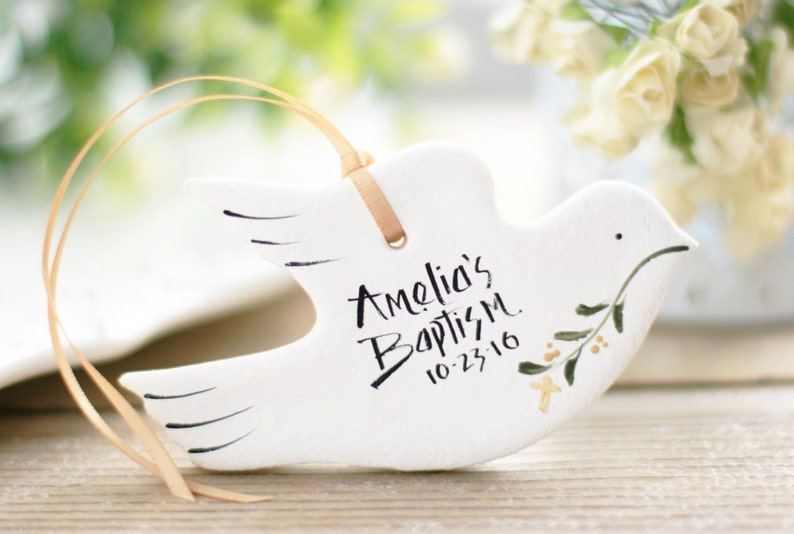 Set of 6 Dove Salt Dough Personalised Baptism favors, 1st Communion, Wedding favors, Doves tree decor, Personalised doves image 4