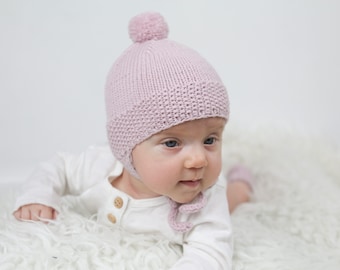 MADE TO ORDER/ Hand knitted baby hat with Pom Pom/ Merino wool