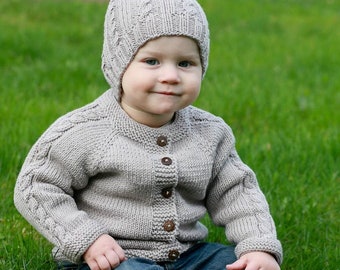 MADE TO ORDER/ Hand knitted baby sweater with coconut buttons/ Merino wool