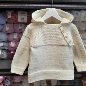 MADE TO ORDER/ Hand knitted baby sweater with hood and raglan sleeve/ Nordic style/ Merino wool image 6