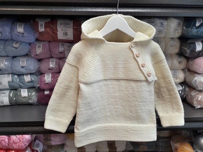 MADE TO ORDER/ Hand knitted baby sweater with hood and raglan sleeve/ Nordic style/ Merino wool image 6