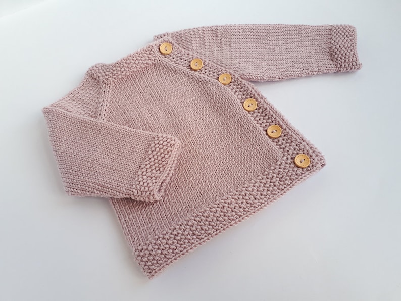 MADE TO ORDER/ Hand knitted side fastened baby sweater/ Merino wool Powder pink