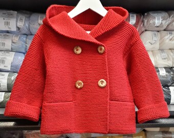 MADE TO ORDER/ Hand gestrickter Babypullover/Jacke mit Kapuze und Taschen/ Merinowolle