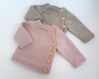 MADE TO ORDER/ Hand knitted side fastened baby sweater/ Merino wool