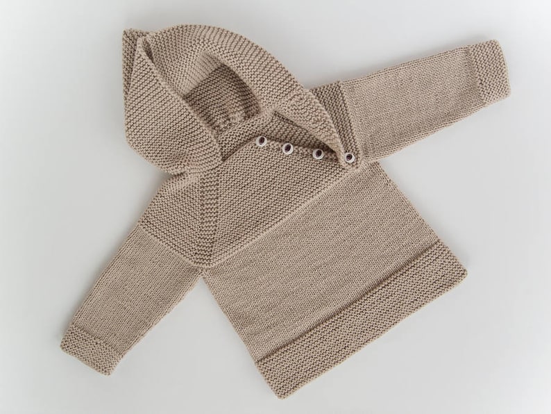 MADE TO ORDER/ Hand knitted baby sweater with hood and raglan sleeve/ Nordic style/ Merino wool image 2