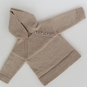 MADE TO ORDER/ Hand knitted baby sweater with hood and raglan sleeve/ Nordic style/ Merino wool image 1