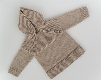 MADE TO ORDER/ Hand knitted baby sweater with hood and raglan sleeve/ Nordic style/ Merino wool