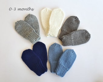 READY TO SHIP/ Hand knitted baby mittens/ Merino wool/ Size 0-3 months