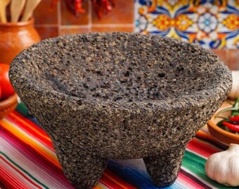 Vintage Mexican Stone Mortar Molcajete Black Lava Guacamole Salsa Grinder Maker