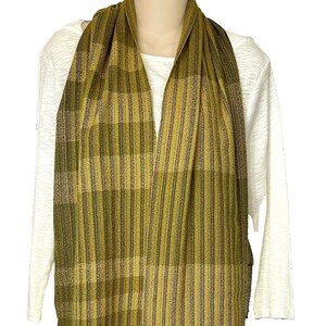 Michele Badets Creations Tissages Scarf Shawl Wrap Vintage Hand Woven Textile Art Hand Made in FRANCE Green Plaid Fringed Wearable Art Gift