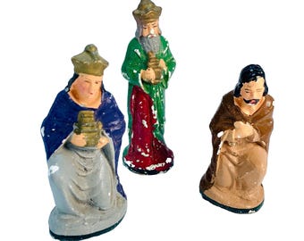 VINTAGE Nativity Joseph Wise Men Figures Christmas Chalkware Chalk Plaster Nativity Characters for Creche Nativity Chalk Ware Figurines