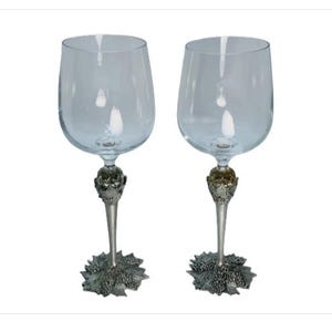 2 VINTAGE Carmel Studios 1985 Baker Art Foundry Pewter Stem Grape Design Wine Glasses Vintage Barware Vintage Wine Glasses MCM Wine Gift