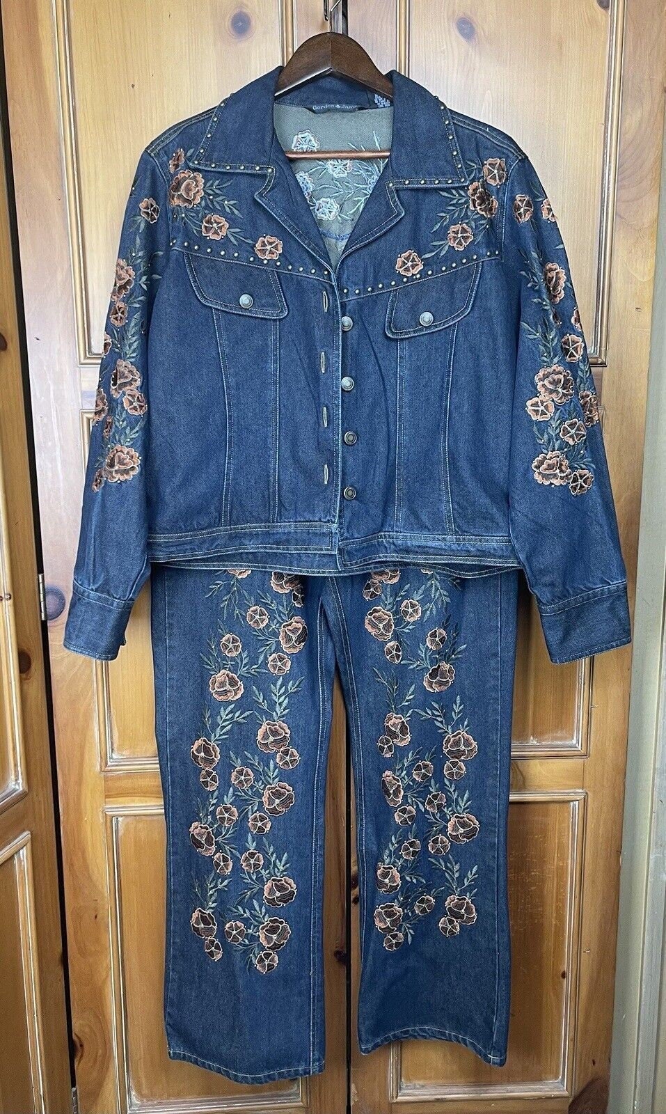 VINTAGE 90's Y2K Gordon James XL Embroidered Denim Jacket Pants