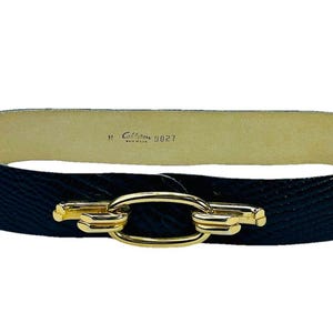 Vintage Croc Embossed Leather Waist Belt Wide Statement Gold Tone Buckle Size M Vintage Wide Brown Croc Embossed Leather Belt With Gold  main image 4
