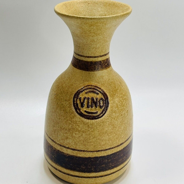 Vintage POTTERY CRAFT Vino USA Artesian Carafe Decanter Wine Bar Ware Brown Stripe / Vintage Pottery Craft Decanter / Vintage Home Decor