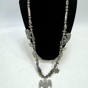 Vintage MARCIE Angels & Stars Pewter 9 Charm Necklace Silver Tone Beads Artisan Jewelry Made in USA Signed Angel Charms zdjęcie 5