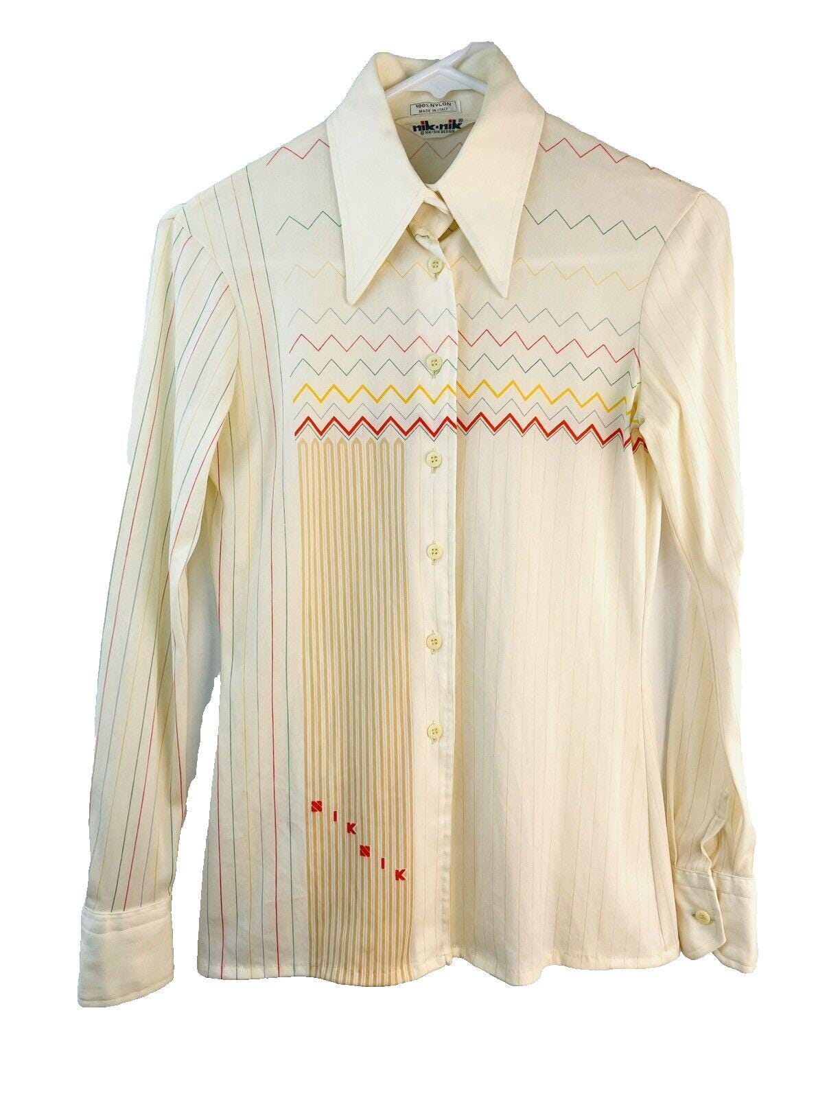 ビンテージ70's●nik-nikレディーススクールプリントシャツ13/14●200906n1-w-lssh 1970sMADE IN ITALYナイロンヒッピーポリシャツ ビンテージ70's○nik-nikレディーススクールプリントシャツ13/14