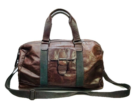 Vintage WILSONS LEATHER Duffel Bag Dark Brown 19" Classic Travel Suitcase Tote High Quality Deep Tone Leather Duffle Bag Shoulder Strap