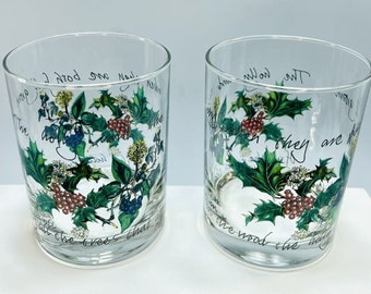 Portmeirion Holly & Ivy Double Old Fashioned Glasses Holiday Winter Barware Christmas Glasses Set Of 2 Xmas Tumblers Vintage Christmas Dine