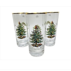 3 Spode Christmas Tree Glasses Tumblers Drinking Water Tea Holiday Barware New OLD Stock Vintage Christmas Dining Glasses Barware Gift