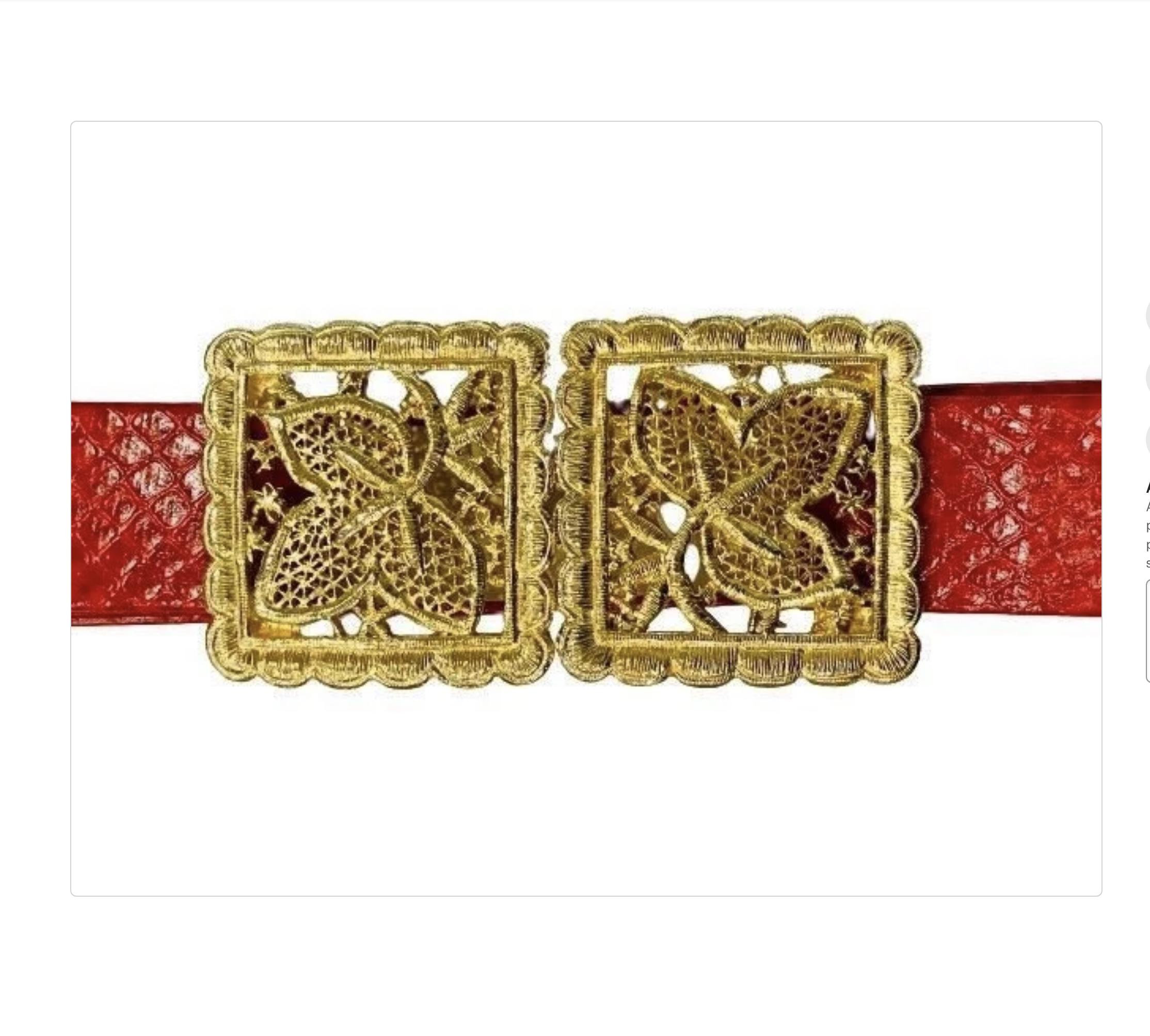 Mimi Di N Goldtone Leaf Buckle Snake Leather Belt Brown Womens Fits 30” Clasp Medium Croc Leather Belt with Gold Buckle | BRAHMIN main image 3