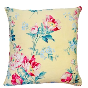 Vintage Ralph Lauren Home PARSONAGE FLORA Yellow Throw Pillow Feather Down Insert 18&quot; x 18&quot; Cottage Farmhouse Country French Throw Pillow