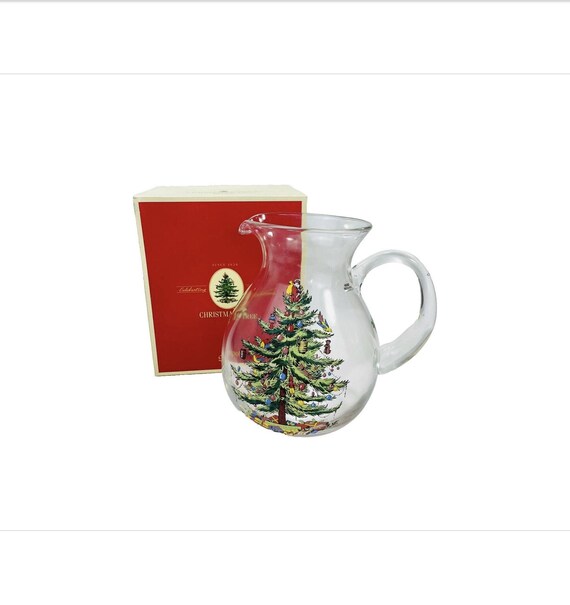 Spode Christmas Tree Clear Glass Pitcher W/ Handle 96 Oz 9